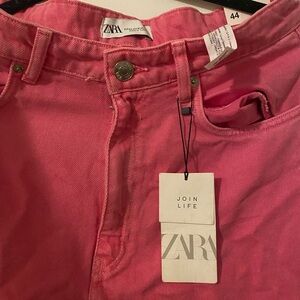 Zara Pink High Waist Wide Leg Denim Jeans